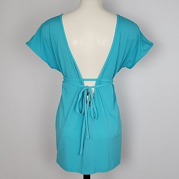 Lululemon Women's Dance Chill Wrap Short Sleeves Top Aqua Convertible Size 8 - Picture 3 of 10